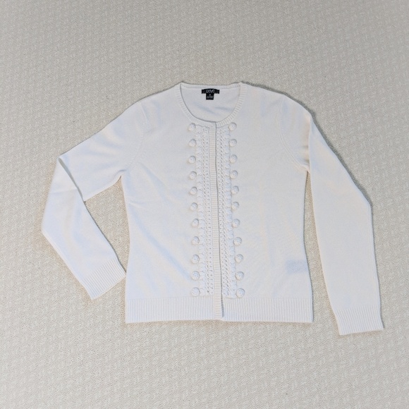 Prive Ivory/White Button Front Cashmere Sweater - Picture 1 of 7